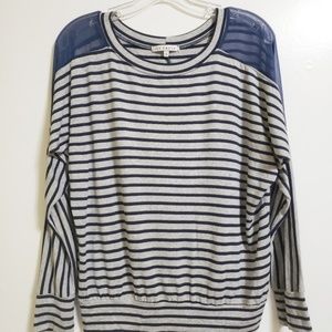 Red Haute Dolman Striped Blouse with Mesh Sleeves